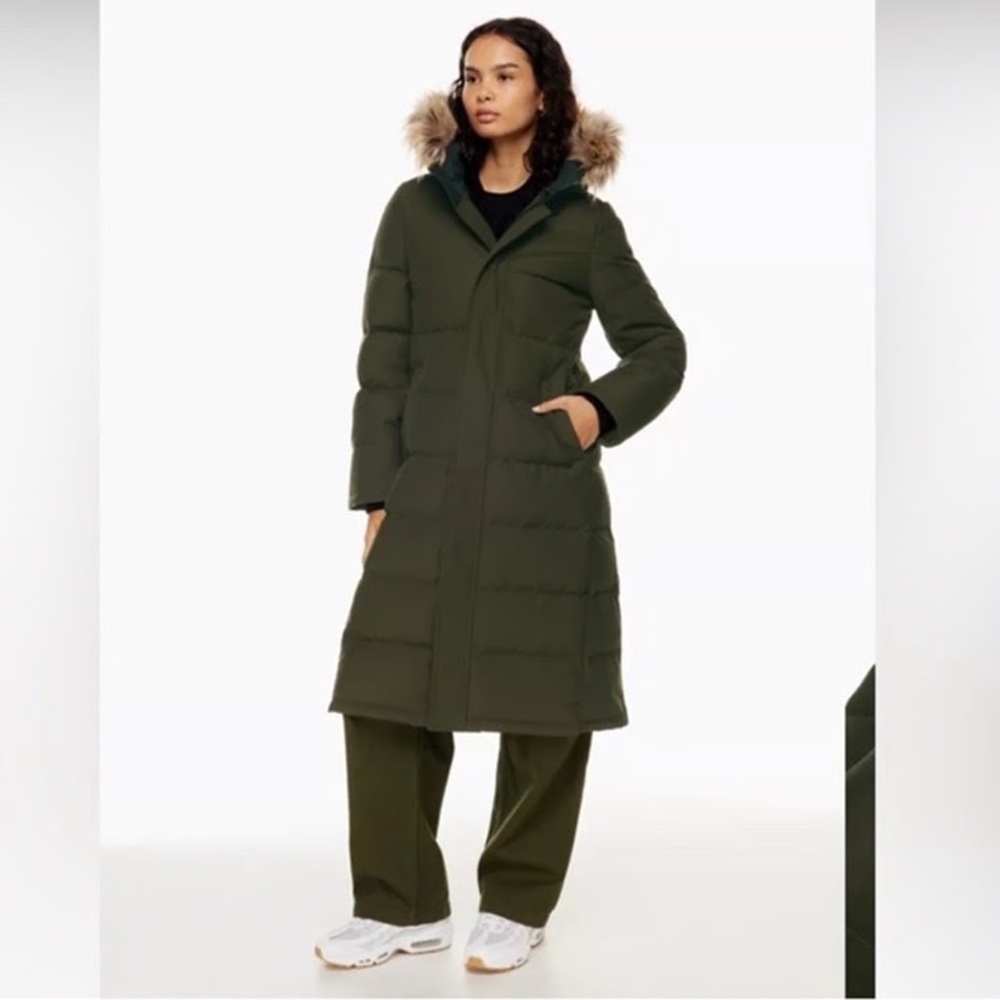 ‼️NEW Aritzia TNA Powder Parka Long Dark Olive Down Coat Jacket
